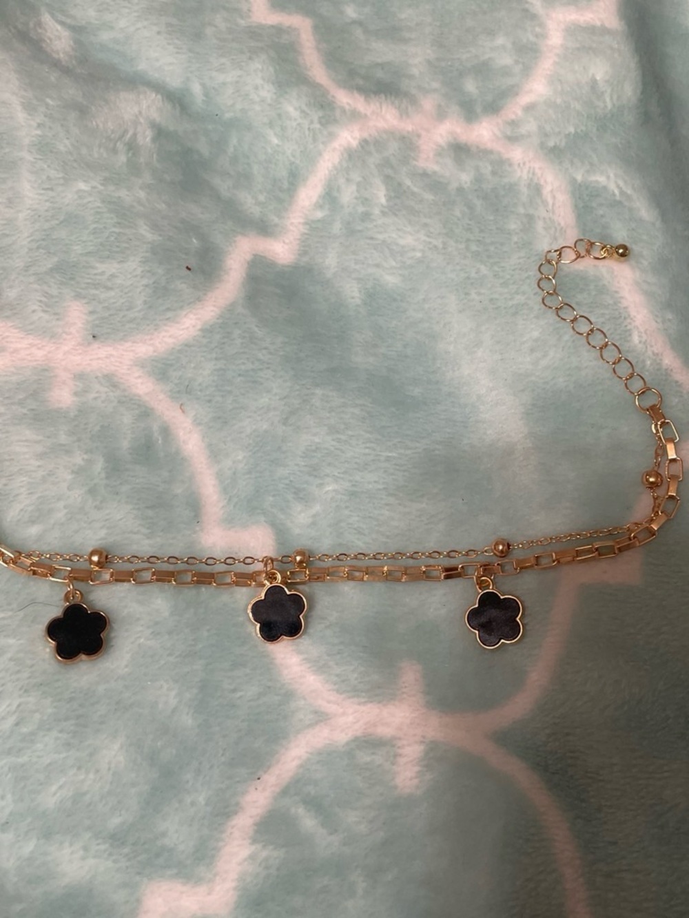 Gold-tone Floral Charm Choker Necklace with Black Accents